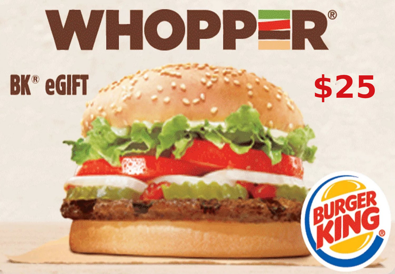 (27.11$) Burger King $25 Gift Card US